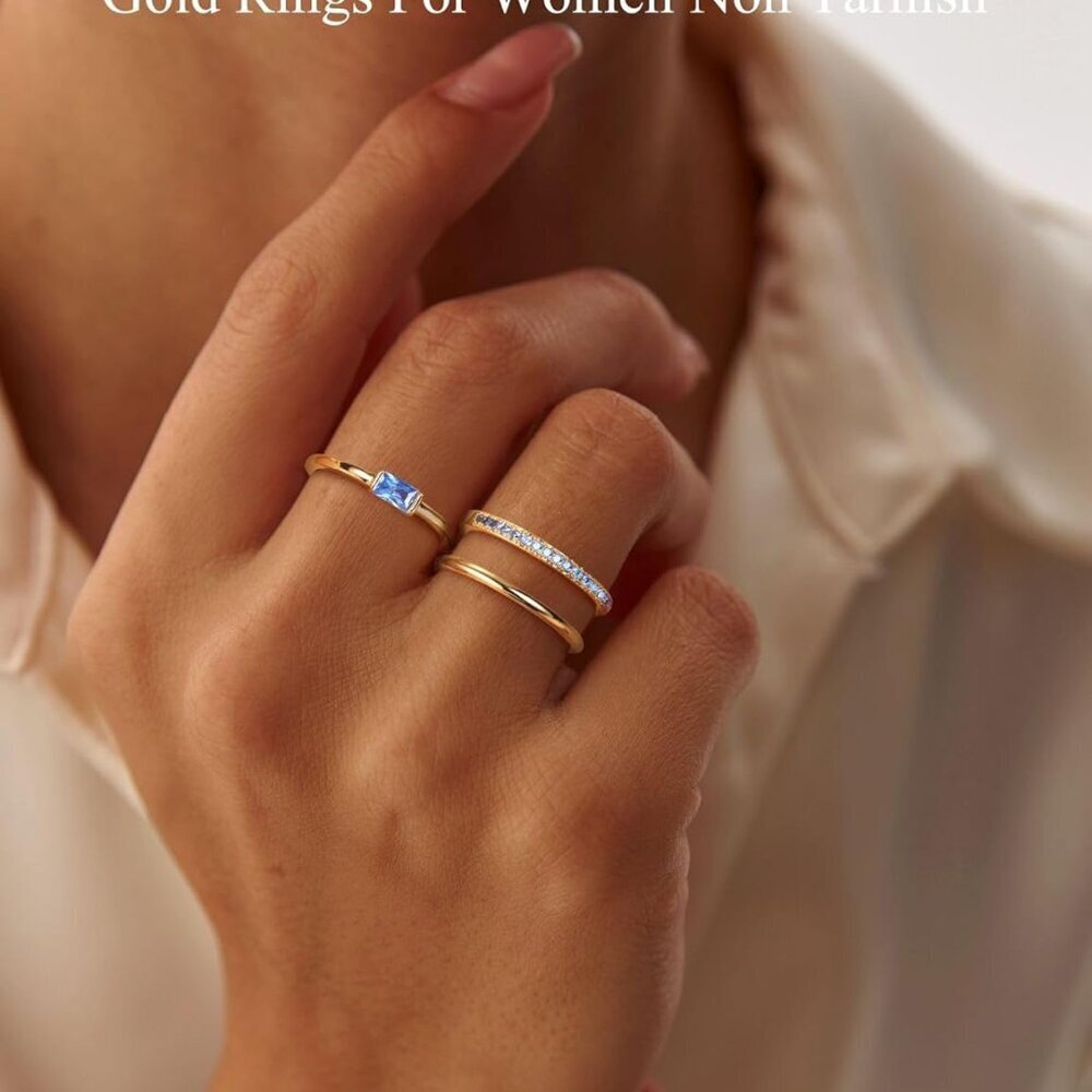 Gold Stackable Birthstone Rings for Women - 18K Gold Filled Non Tarnish Dainty G - Picture 2 of 7
